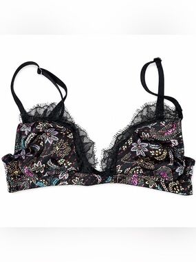 Victoria's Secret Floral Lace Bralette XS Black Pink Wireless Bra